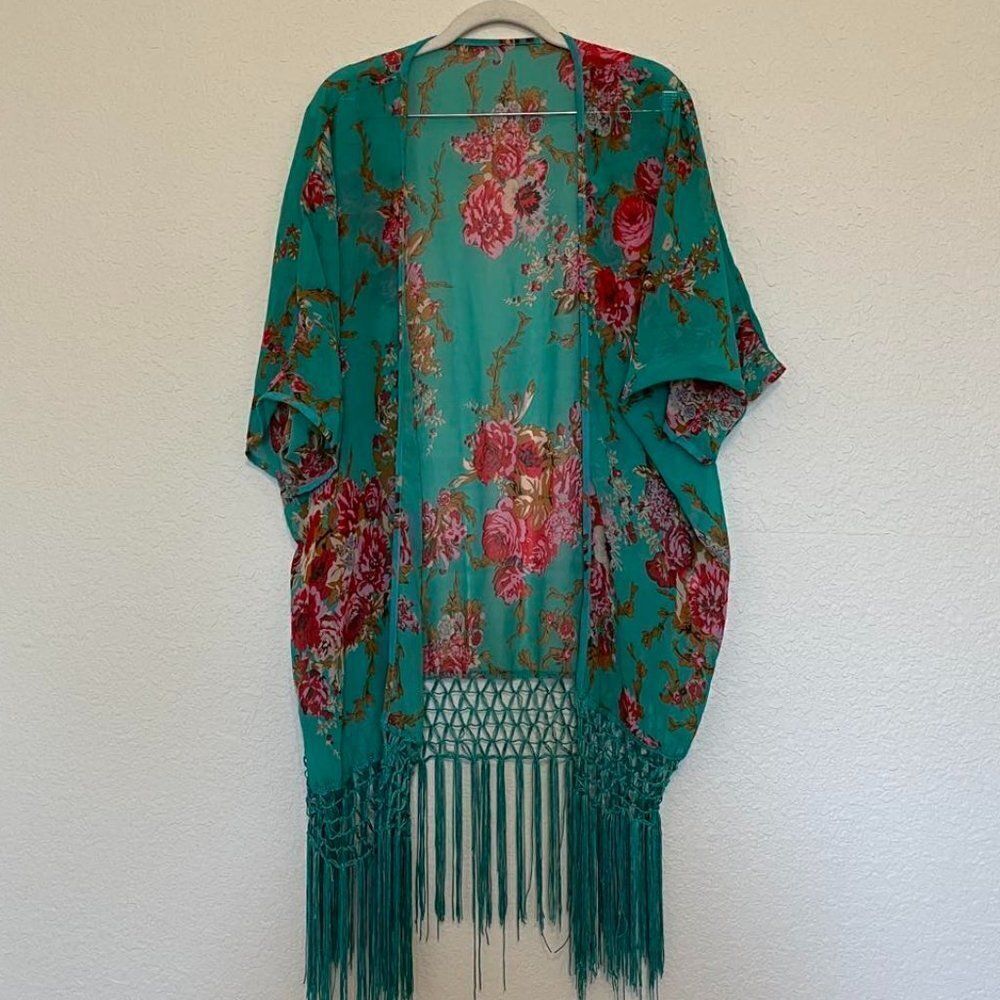 Beach Cover up Women Kimono Cardigan Vintage Floral Print